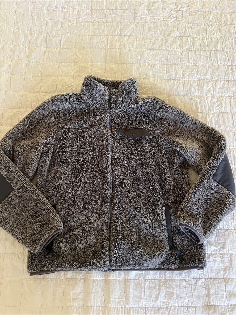 LL Bean high pile fleece zip up women’s Large L gray fuzzy